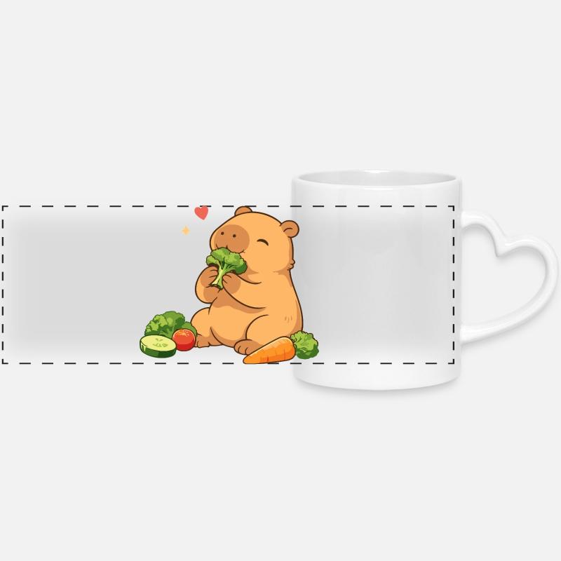 Capybara loves vegetables – relaxed & cute - Panoramic mug with heart handle - white