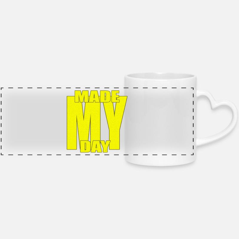 Made My Day Hard, Style Typographie Jaune Statement Art - Mug panoramique avec anse en forme de cœur - blanc