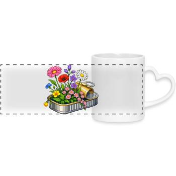 Colorful flowers in opened tin illustration - Panoramic mug with heart handle - white - Front