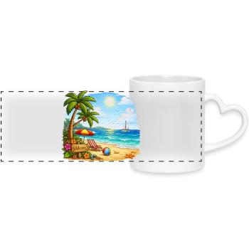 Willkommen am Tropenstrand - Panoramatasse mit Herzhenkel - Weiß - Vorne