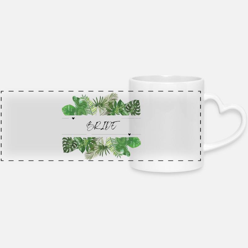 Bride Green Palm Leaves - Panoramic mug with heart handle - white