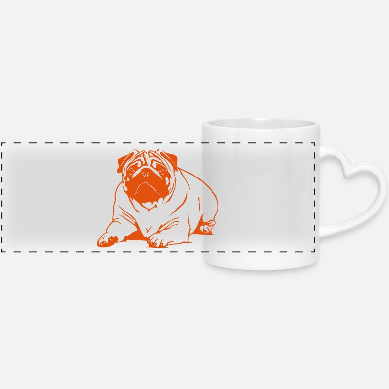 Pug - lying - Panoramic mug with heart handle - white