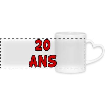 20 Ans. HAPPY BIRTHDAY. JOYEUX ANNIVERSAIRE. - Mug panoramique avec anse en forme de cœur - blanc - Devant