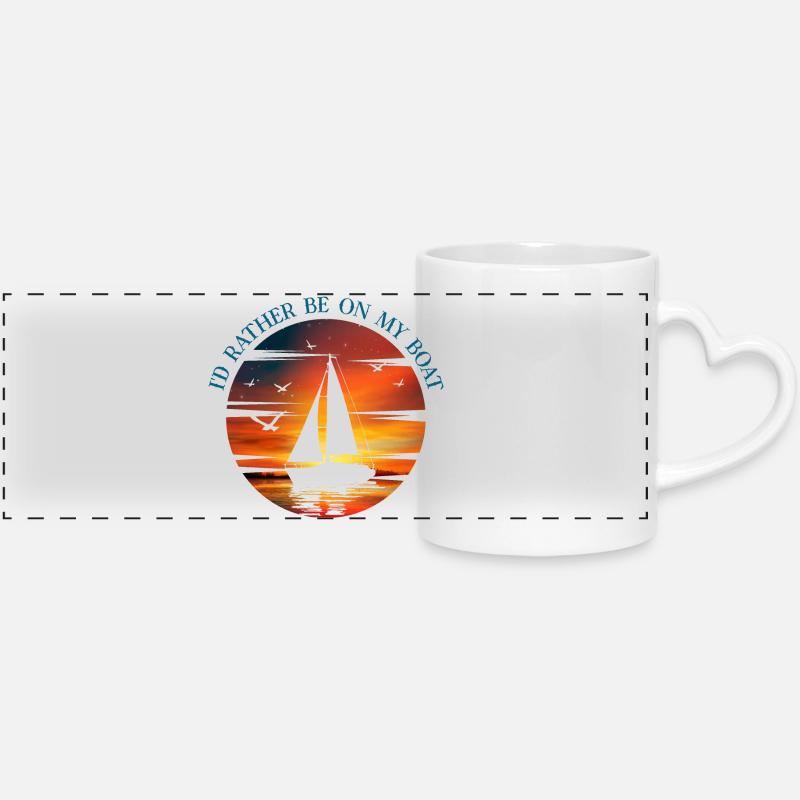 I'd Rather Be On My Boat - Funny Boat Lover Quote - Panoramic mug with heart handle - white