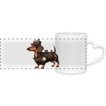 The Steampunk Dachshund | Dachshund - Panoramic mug with heart handle - white - Front