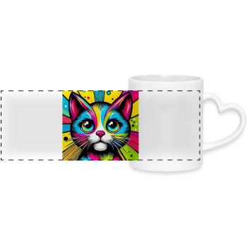 Chat Pop Art - Mug panoramique avec anse en forme de cœur - blanc - Devant