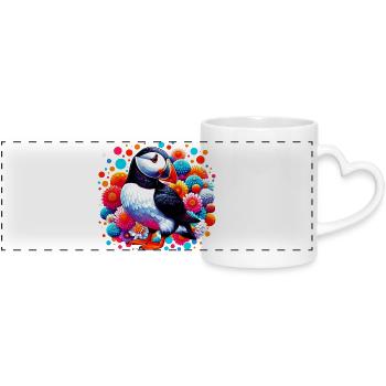 Puffin - Panoramic mug with heart handle - white - Front