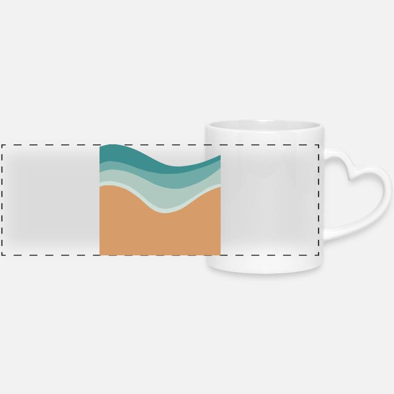 Minimaler Strand - Panoramatasse mit Herzhenkel - Weiß
