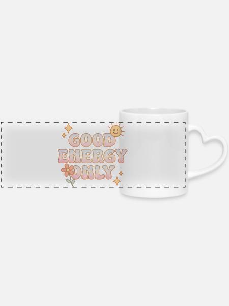 Good Energy Only – Retro-Pastell-Vibes - Panoramatasse mit Herzhenkel - Weiß