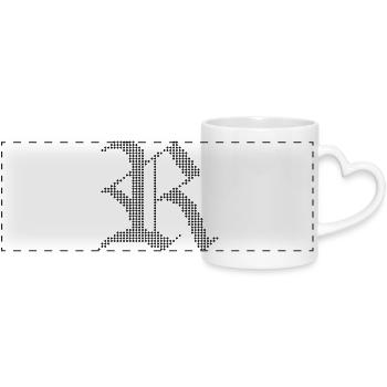 Conception typographique de lettres gothiques R - Mug panoramique avec anse en forme de cœur - blanc - Devant