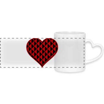 Heart with red triangle shapes - Panoramic mug with heart handle - white - Front