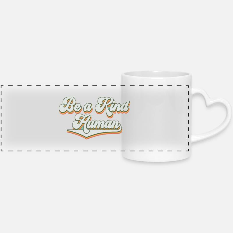 Be a kind human - Panoramic mug with heart handle - white