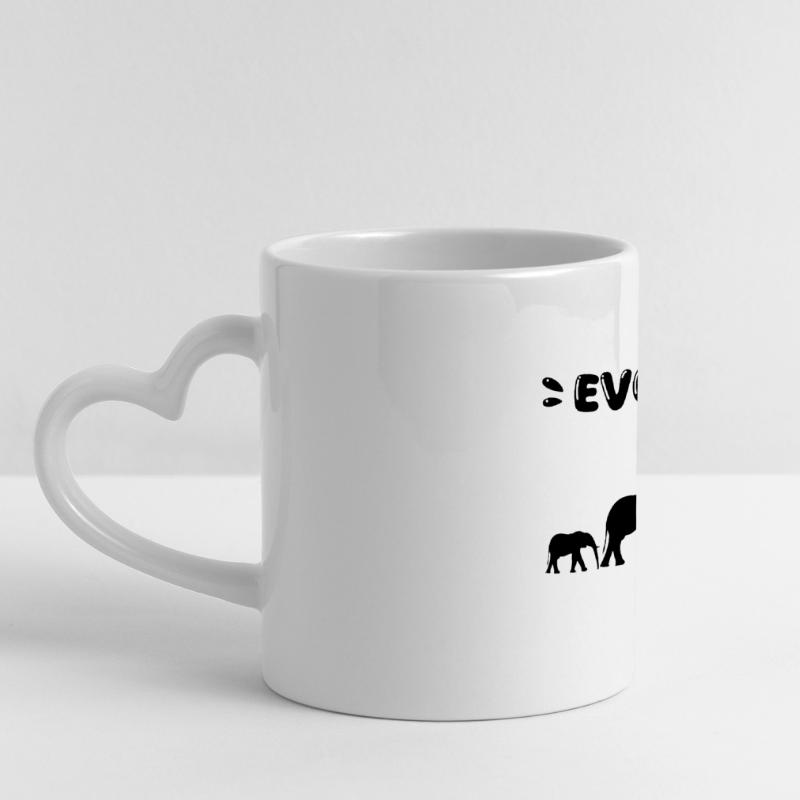 Elephant Evolution – Funny Stages of Evolution. Panoramic mug with heart handle