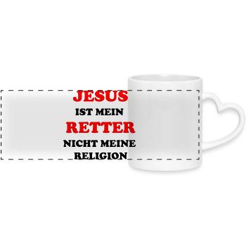 Jesus Ist Mein Retter Nicht Meine Religion - Panoramatasse mit Herzhenkel - Weiß - Vorne