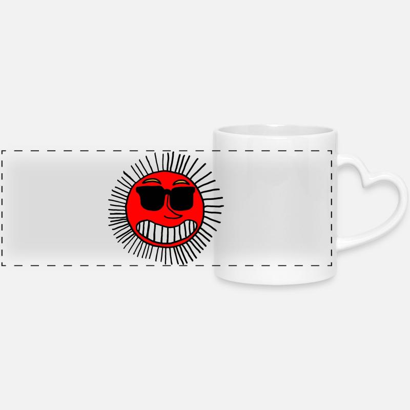 Smiling Sun with Glasses - Panoramic mug with heart handle - white