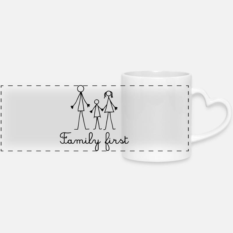 Family First - Stick Figure Family - Panoramic mug with heart handle - white