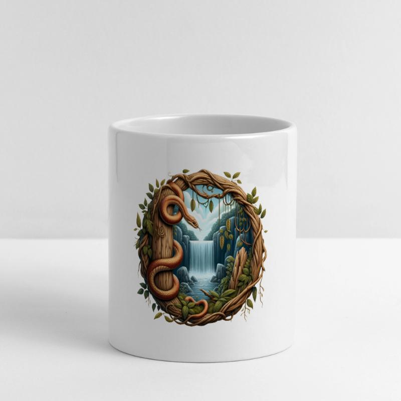 Queue in front of waterfall Panoramic mug with heart handle