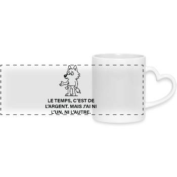 Temps et Argent Loup Minimaliste - Mug panoramique avec anse en forme de cœur - blanc - Devant