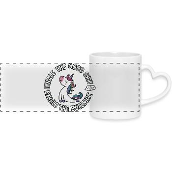 Licorne ronde aux cheveux colorés, inhale des conneries - Mug panoramique avec anse en forme de cœur - blanc - Devant