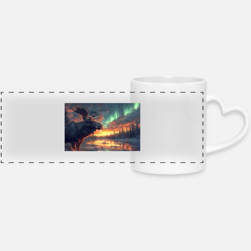 Moose under the Northern Lights - Panoramic mug with heart handle - white