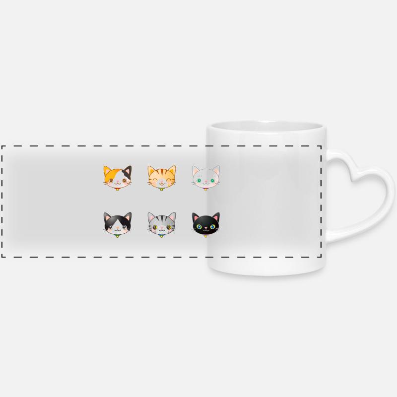 chats - Mug panoramique avec anse en forme de cœur - blanc