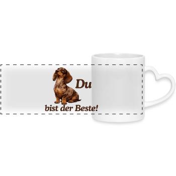 DackelLiebe: Du bist der Beste - Panoramatasse mit Herzhenkel - Weiß - Vorne