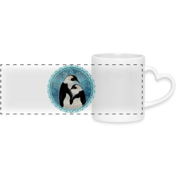 two magical penguins in mosaic style - Panoramic mug with heart handle - white - Front