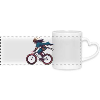 Japanese warrior on road bike - Panoramic mug with heart handle - white - Front