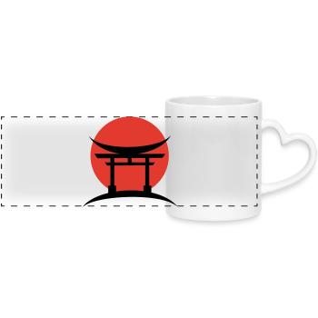 Abstract Gradient Japanese Torii - Panoramic mug with heart handle - white - Front