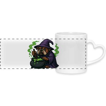 Bulldog Wizard Stirring Green Magic Cauldron - Panoramic mug with heart handle - white - Front
