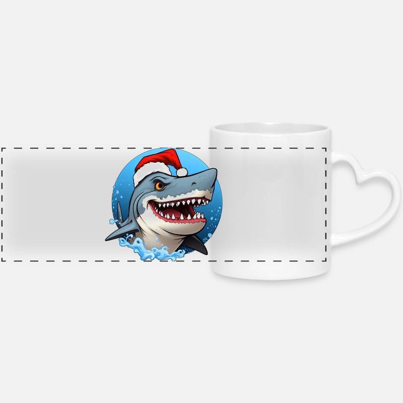 Requin Père Noël - Mug panoramique avec anse en forme de cœur - blanc