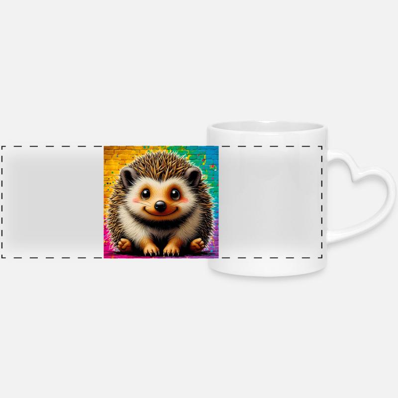 hedgehog - Panoramic mug with heart handle - white
