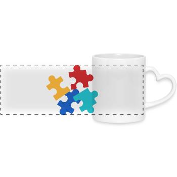 Colorful Puzzle Pieces Collage - Panoramic mug with heart handle - white - Front