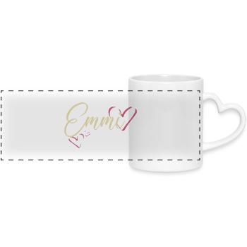 Emmi Nom Prénom Calligraphie coeur - Mug panoramique avec anse en forme de cœur - blanc - Devant