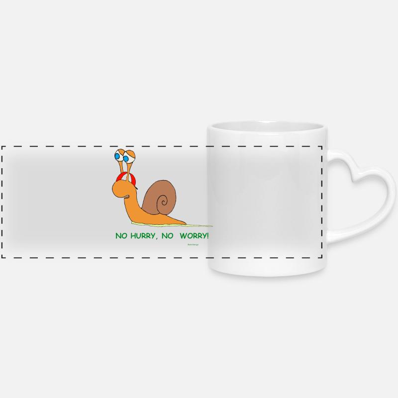 Humorvolle Schnecke mit Spruch - relaxed - Panoramatasse mit Herzhenkel - Weiß