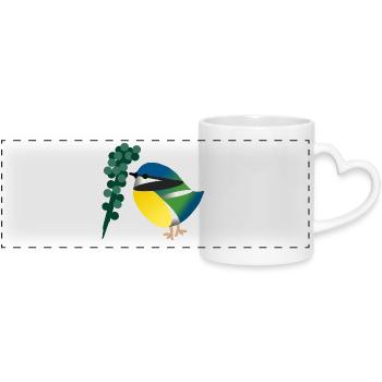Petit Oiseau Coloré et Baies - Mug panoramique avec anse en forme de cœur - blanc - Devant