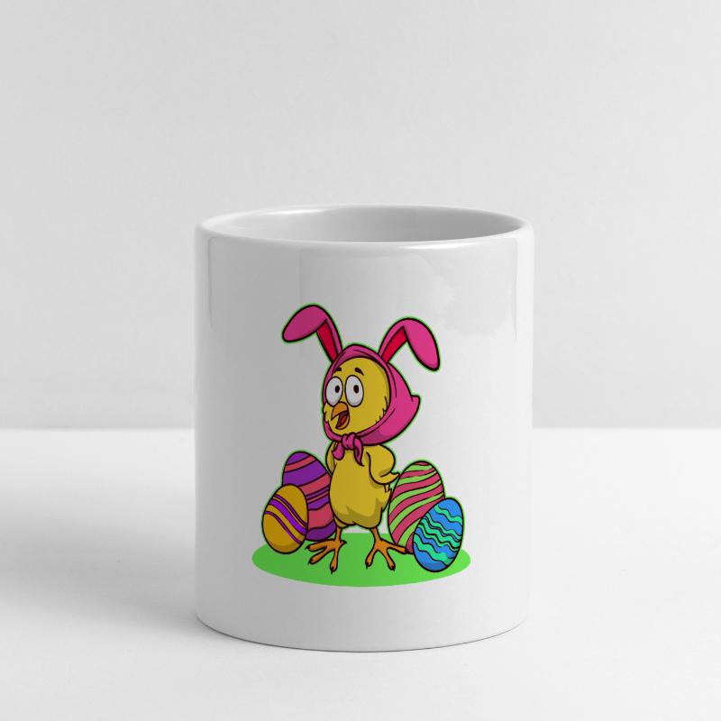Easter chick chick easter happy easter eggs Panoramic mug with heart handle