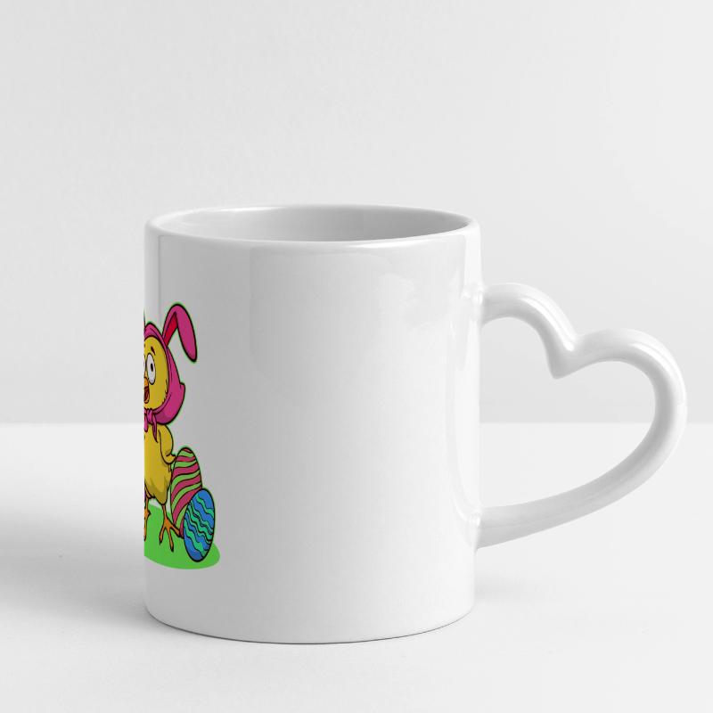 Easter chick chick easter happy easter eggs Panoramic mug with heart handle