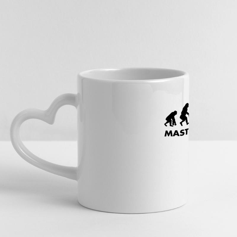 Master evolution exam passed school graduation Panoramic mug with heart handle
