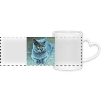 Chat Gris-Bleu aux Yeux Dorés - Mug panoramique avec anse en forme de cœur - blanc - Devant