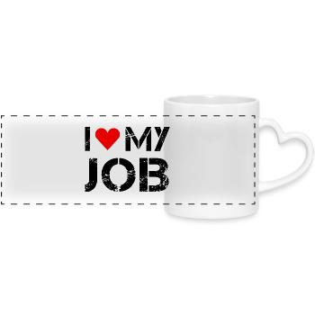 I love my job! - Panoramic mug with heart handle - white - Front
