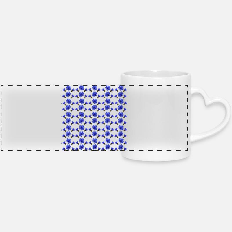 Cornflower Pattern, Gift Woman - Panoramic mug with heart handle - white