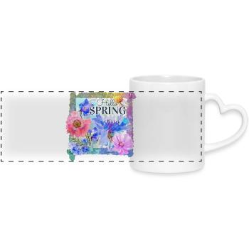 Fleurs de printemps | bonjour le printemps - Mug panoramique avec anse en forme de cœur - blanc - Devant