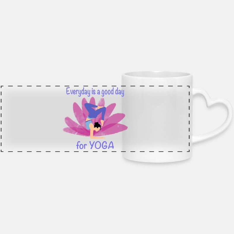 Everyday yoga with flower accent - Panoramic mug with heart handle - white