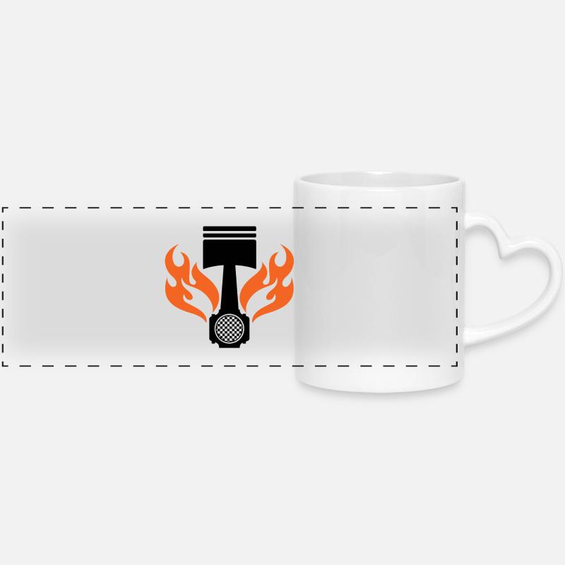 Flaming Piston - Car Auto Racing - Car Auto Window - Panoramic mug with heart handle - white