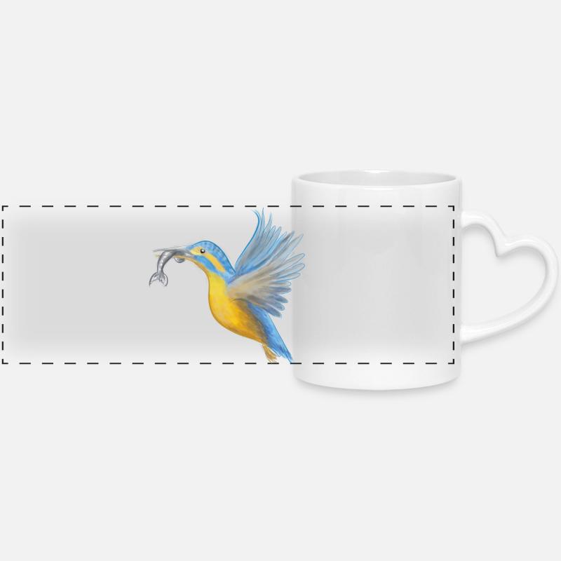 Eisvogel Fangkunst - Panoramatasse mit Herzhenkel - Weiß