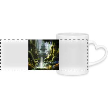 Fantasy landscape in the morning. - Panoramic mug with heart handle - white - Front