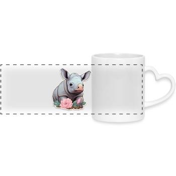 Süßes Baby Nashorn Rosa Blumen Shirt - Panoramatasse mit Herzhenkel - Weiß - Vorne