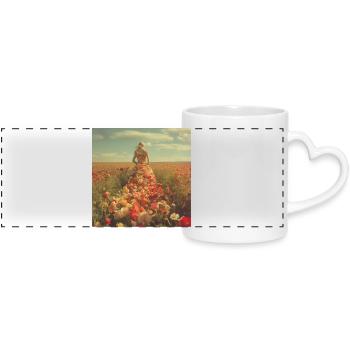 Blumenkleid im Blütenmeer - Panoramatasse mit Herzhenkel - Weiß - Vorne