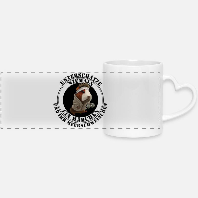 Never underestimate a girl guinea pig - Panoramic mug with heart handle - white